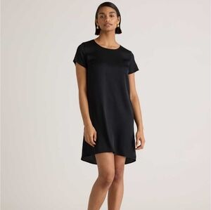 Quince Washable Stretch Silk Shirt Dress Black Women's Small